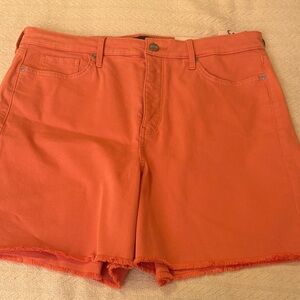 NWT 12 NYDJ Orange Denim Frayed-Hem Shorts